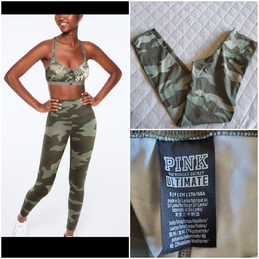 PINK VS Camo Leggings‎ Small Green
